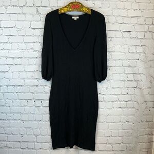 CACHE Black Sweater Dress Deep V Neck Size S